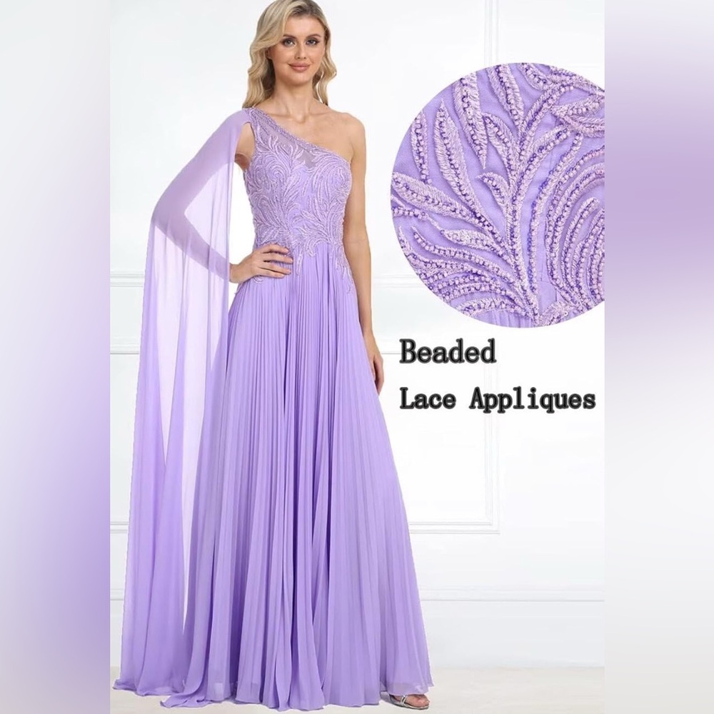 Lilac One Shoulder Chiffon Bridesmaid Prom Dress With Cape Sz 6